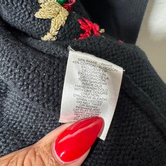 Mercer Street Studio M Black Red Beaded Floral Cardigan Sweater Holiday Vintage - Picture 6 of 10